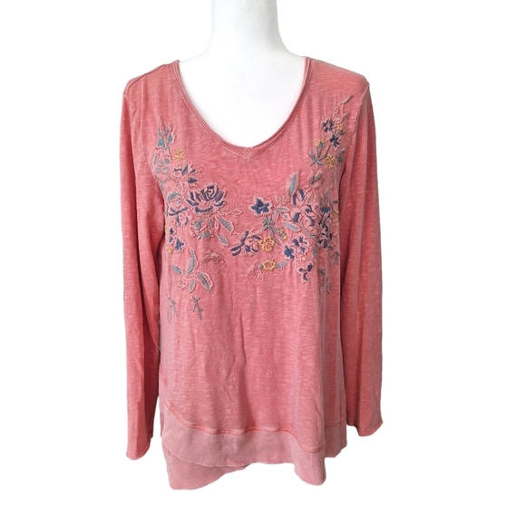 Sundance Friends Always Tunic Pink Embroidered Cotton Floral Raw Edge szM - Picture 2 of 11